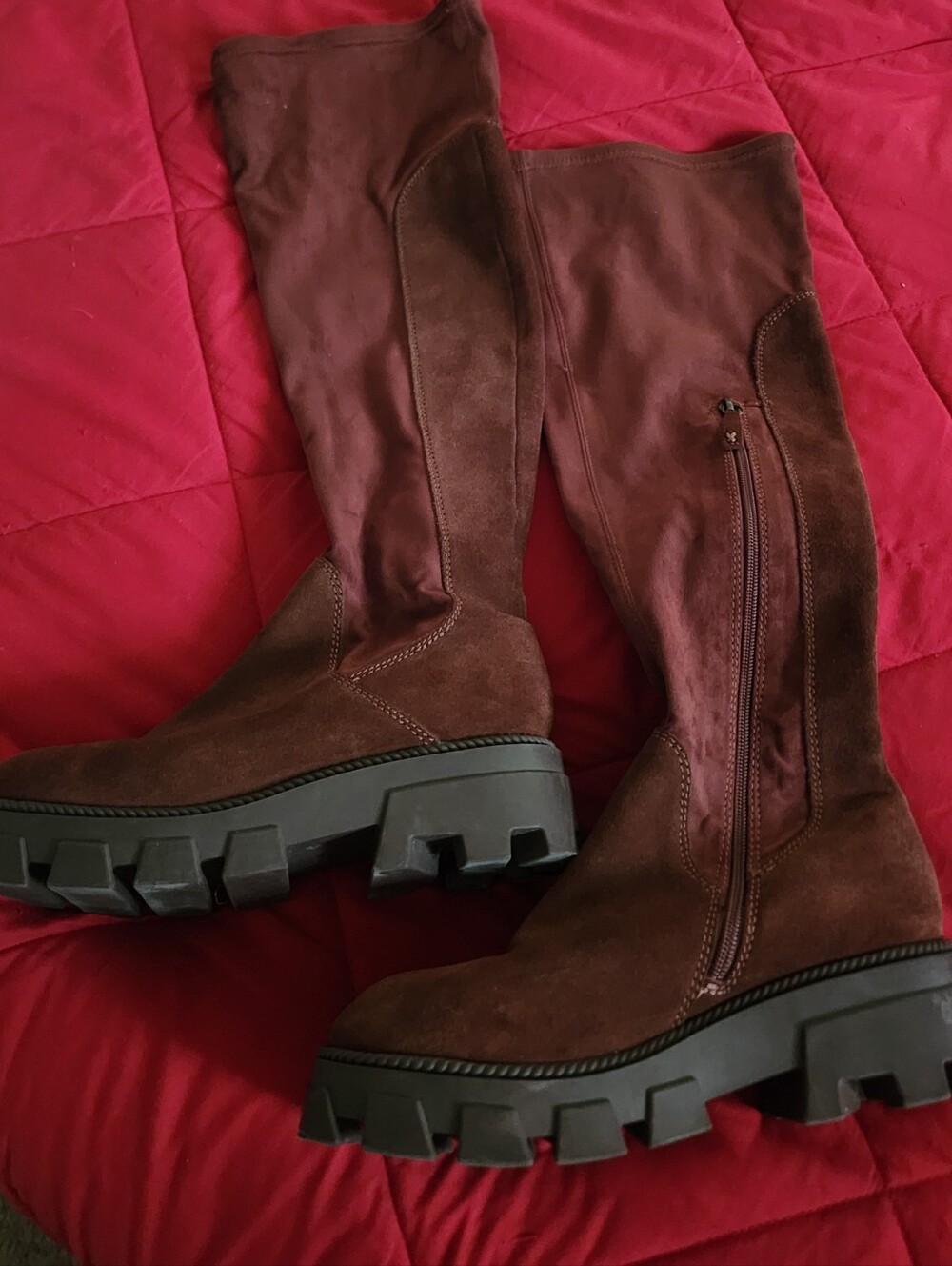 Kelsi Dagger Over The Knee Brown Suede Lug Boots